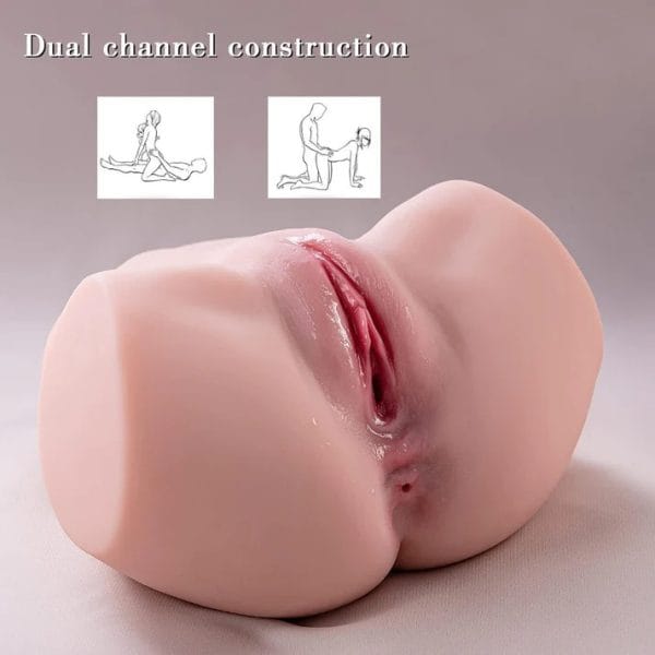 2-Hole Male Masturbator – Realistic Pussy & Ass with Tight Virgin Labia & Strong Suction